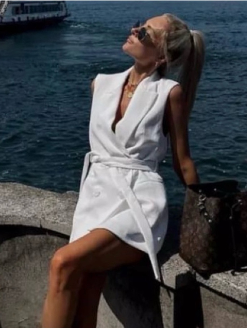 Sleeveless White Belted Blazer Dress - Elegant Summer Dress